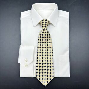 J.Crew Navy‎ Yellow Circle Pattern Silk Tie Handmade USA 3.75" 58"
